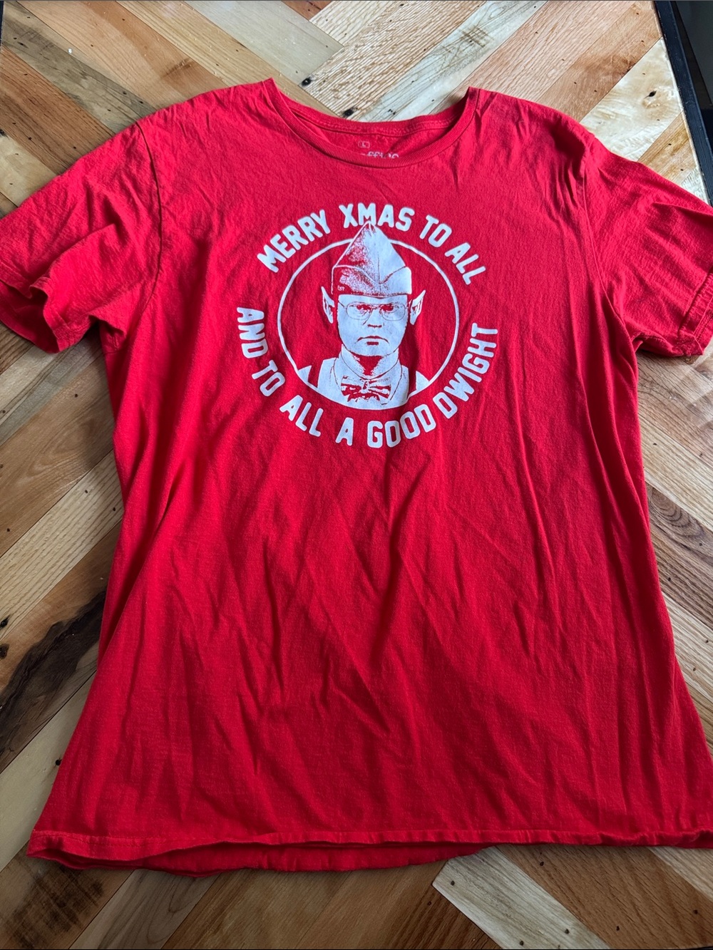 The Office Red Graphic Tee with White Holiday Print